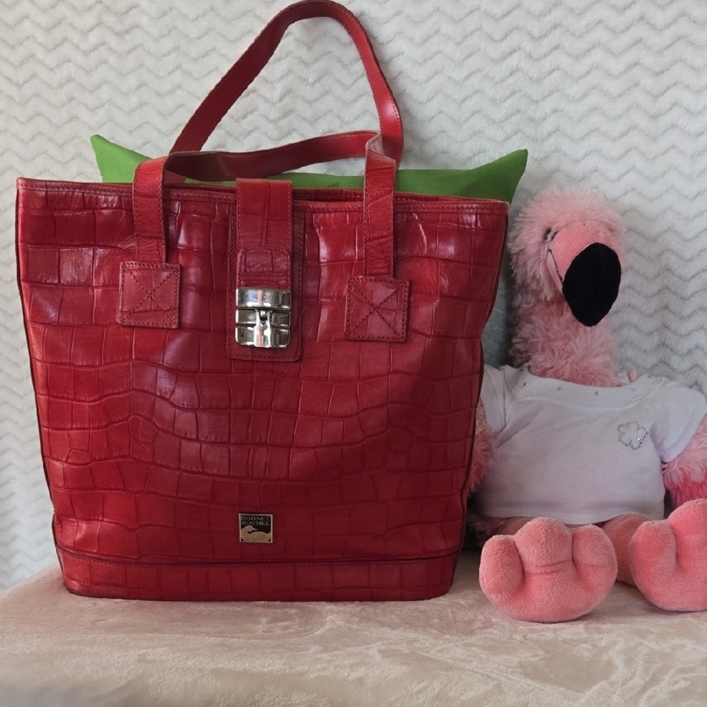 Dooney &  Bourke Red Crocodile-Embossed Charlston Tote Bag. 12"W X 14" X 4"D